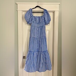 Hyacinth House Tuckernuck Harper maxi dress blue white gingham size large NWT